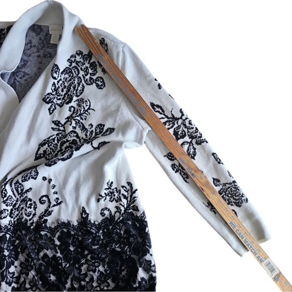 Chico's Open Front Floral Cardigan Sweater Sz 2 (L/XL) Lace Hem Feminine Chic - Picture 12 of 16